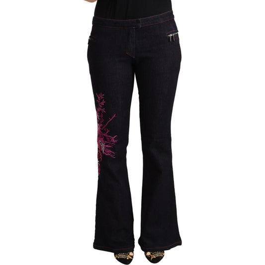 Exte Black Cotton Mid Waist Cotton Flared Jeans Exte