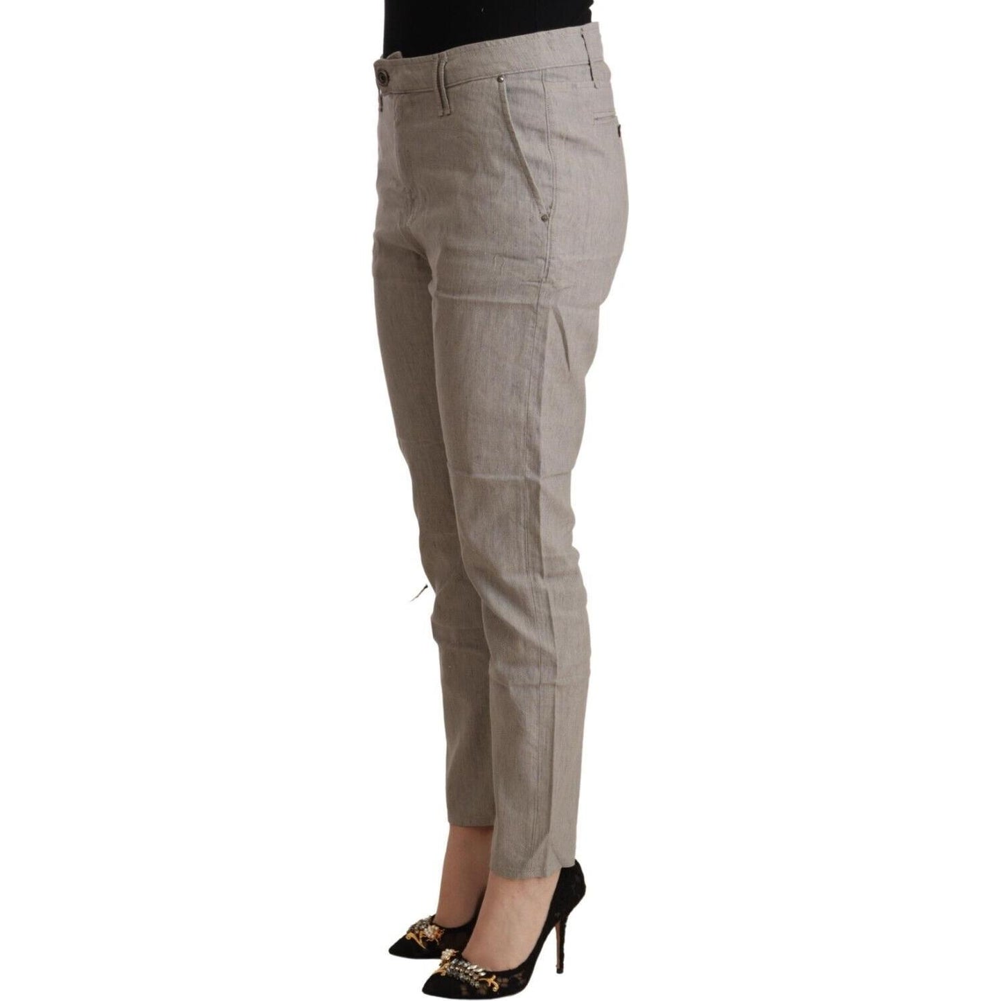 CYCLE Light Gray Linen Blend Mid Waist Tapered Pants