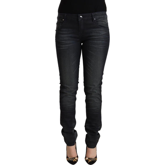 Acht Black Washed Cotton Low Waist Slim Fit Denim Jeans Acht