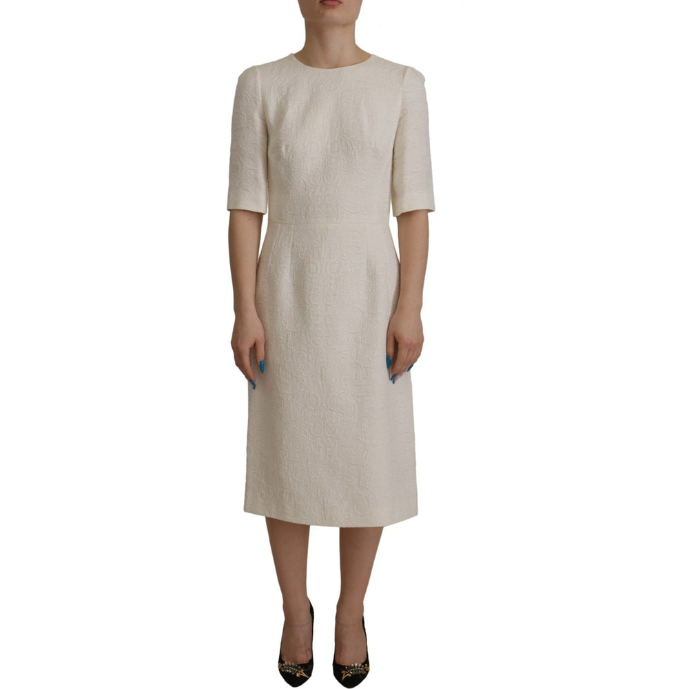 Dolce & Gabbana White Jaquard Midi Floral Sheath Brocade Dress DR28716- 38