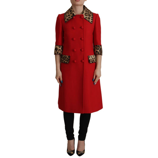 Dolce & Gabbana Red Leopard Wool Trenchcoat Jacket 1% Rayon,12% Cotton,1728,2% Silk,67345645728,Clothing,Dolce & Gabbana,IT36|XXS,IT38|XS,Jackets & Coats - Clothing,Jackets & Coats - Women - Clothing,Material: 85% Wool,New with tags,Red,Trench Coats - Jac