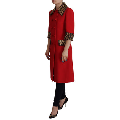 Dolce & Gabbana Red Leopard Wool Trenchcoat Jacket 1% Rayon,12% Cotton,1728,2% Silk,67345645728,Clothing,Dolce & Gabbana,IT36|XXS,IT38|XS,Jackets & Coats - Clothing,Jackets & Coats - Women - Clothing,Material: 85% Wool,New with tags,Red,Trench Coats - Jac