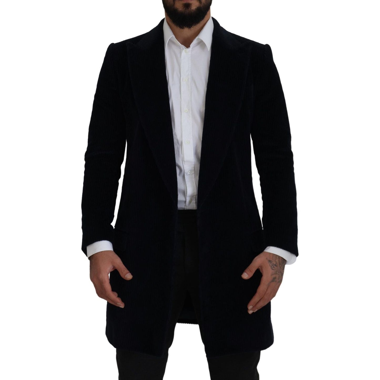 Dolce & Gabbana Black Cotton Cardigan Long Coat Men Jacket