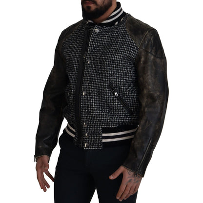 Dolce & Gabbana Black Houndstooth Polyester Bomber Jacket