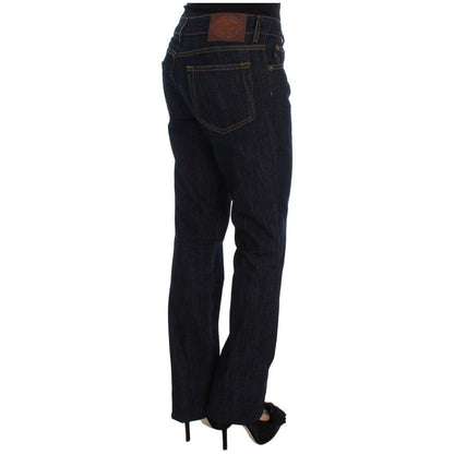 Cavalli Blue Cotton Straight Fit Stretch Jeans Cavalli