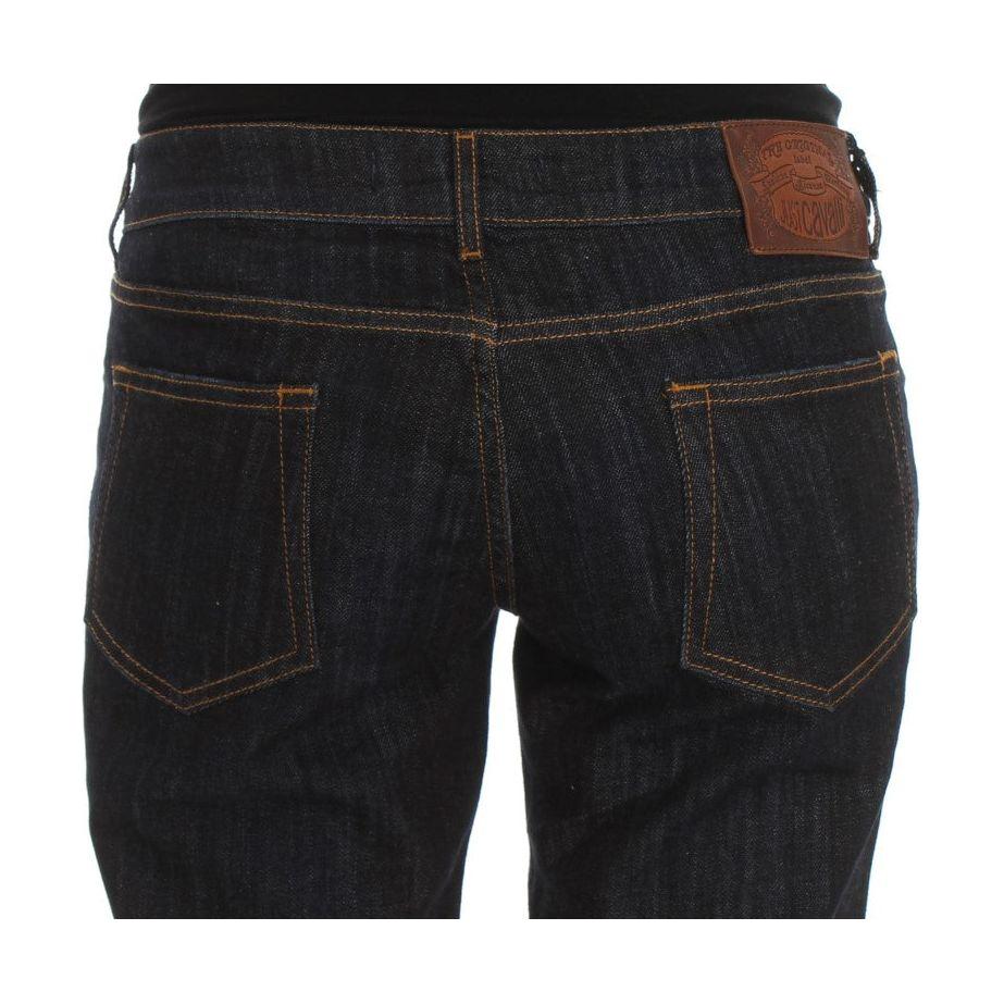 Cavalli Blue Cotton Straight Fit Stretch Jeans Cavalli