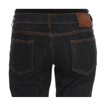 Cavalli Blue Cotton Straight Fit Stretch Jeans Cavalli