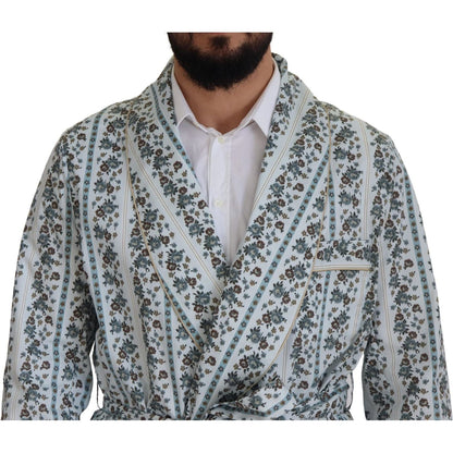 Dolce & Gabbana Blue Floral Cotton Robe Coat Jacket
