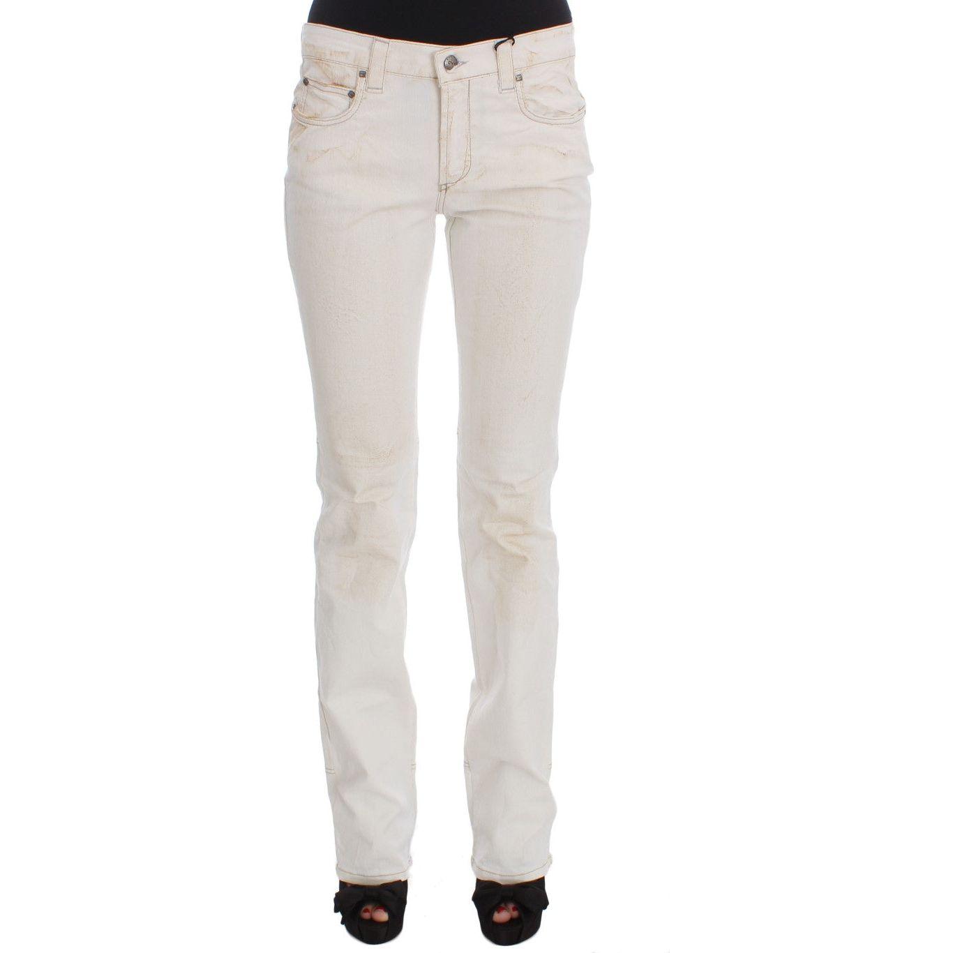 Costume National White Cotton Slim Fit Bootcut Jeans