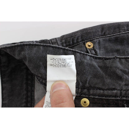 John Galliano Gray Wash Cotton Torn Straight Fit Jeans