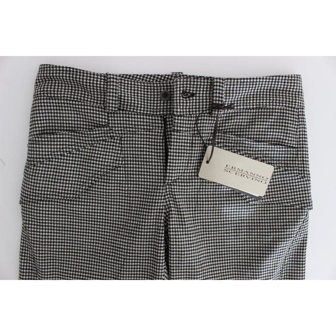 Ermanno Scervino Black White Checkered Cotton Casual Pants