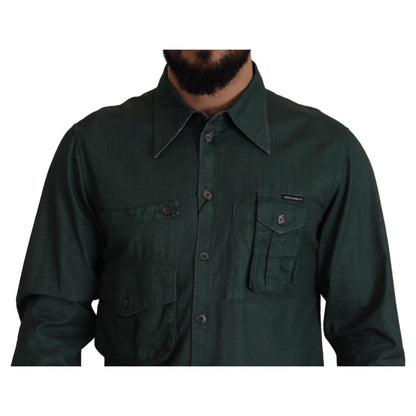 Dolce & Gabbana Dark Green Button Down Long Sleeves Shirt