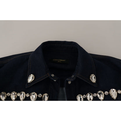 Dolce & Gabbana Blue Denim Crystal Embellish Cotton Jacket 1728,2% Elastane (stretch),67345645728,Blue,Clothing,Denim Jackets - Jackets & Coats - Clothing,Dolce & Gabbana,IT36|XXS,IT38 | XS,IT46|XL,Jackets & Coats - Clothing,Jackets & Coats - Women - Clot