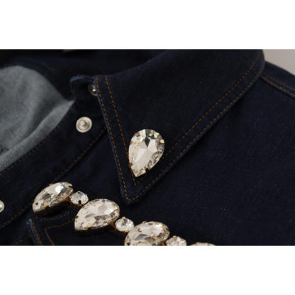 Dolce & Gabbana Blue Denim Crystal Embellish Cotton Jacket 1728,2% Elastane (stretch),67345645728,Blue,Clothing,Denim Jackets - Jackets & Coats - Clothing,Dolce & Gabbana,IT36|XXS,IT38 | XS,IT46|XL,Jackets & Coats - Clothing,Jackets & Coats - Women - Clot