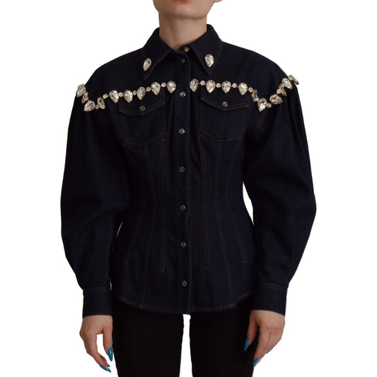 Dolce & Gabbana Blue Denim Crystal Embellish Cotton Jacket 1728,2% Elastane (stretch),67345645728,Blue,Clothing,Denim Jackets - Jackets & Coats - Clothing,Dolce & Gabbana,IT36|XXS,IT38 | XS,IT46|XL,Jackets & Coats - Clothing,Jackets & Coats - Women - Clot