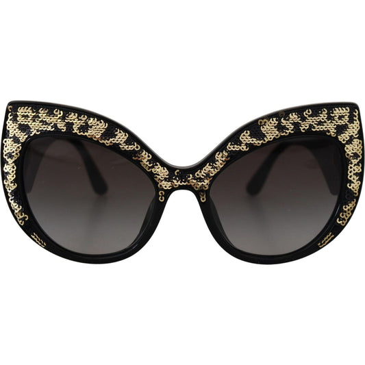 Dolce & Gabbana Black Gold Sequin Butterfly Polarized DG4326 Sunglasses Dolce & Gabbana