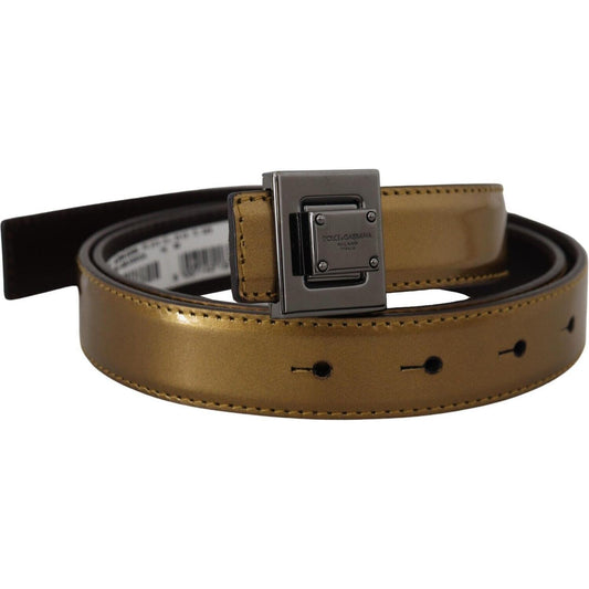 Dolce & Gabbana Gold Leather Silver Square Metal Buckle Belt 1728,67345645728,90 cm / 36 Inches,Accessories,Belts - Accessories,Belts - Men - Accessories,Dolce & Gabbana,Gold,Material: Leather,Men,Men - Accessories,New with tags,Regular Belts - Belts - Ac