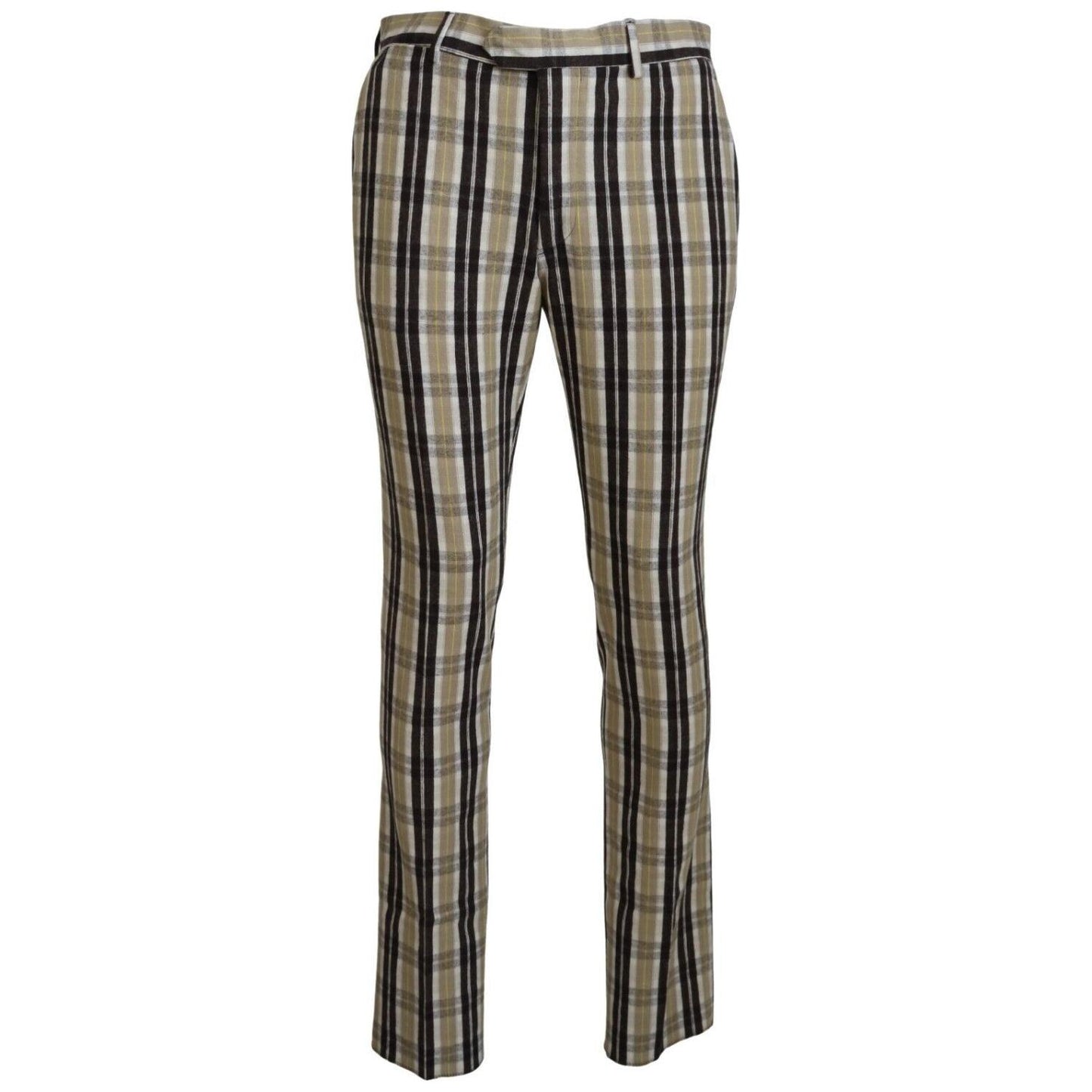 BENCIVENGA Multicolor Checkered Cotton Straight Fit Men Pants BENCIVENGA
