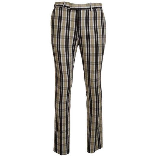 BENCIVENGA Multicolor Checkered Cotton Straight Fit Men Pants BENCIVENGA
