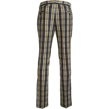 BENCIVENGA Multicolor Checkered Cotton Straight Fit Men Pants BENCIVENGA