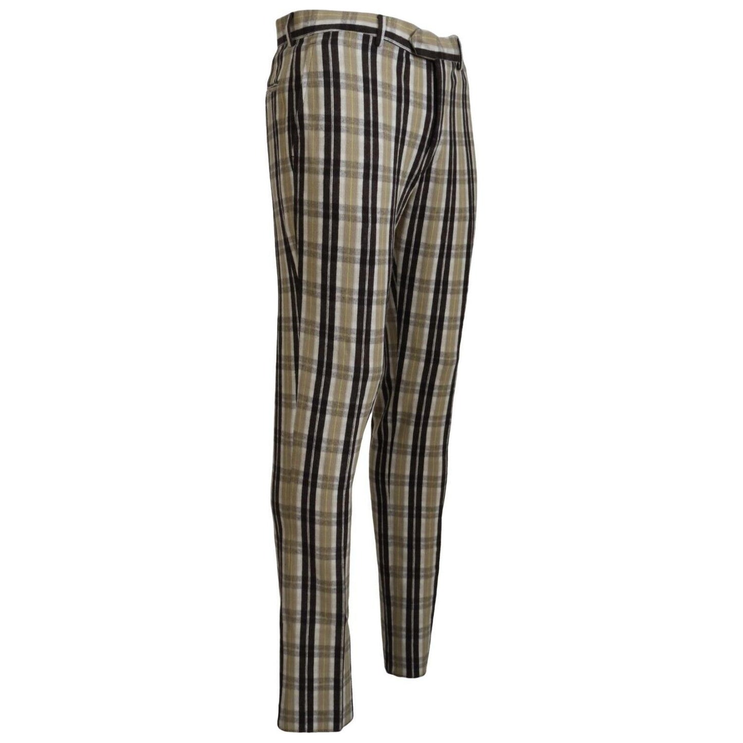 BENCIVENGA Multicolor Checkered Cotton Straight Fit Men Pants BENCIVENGA