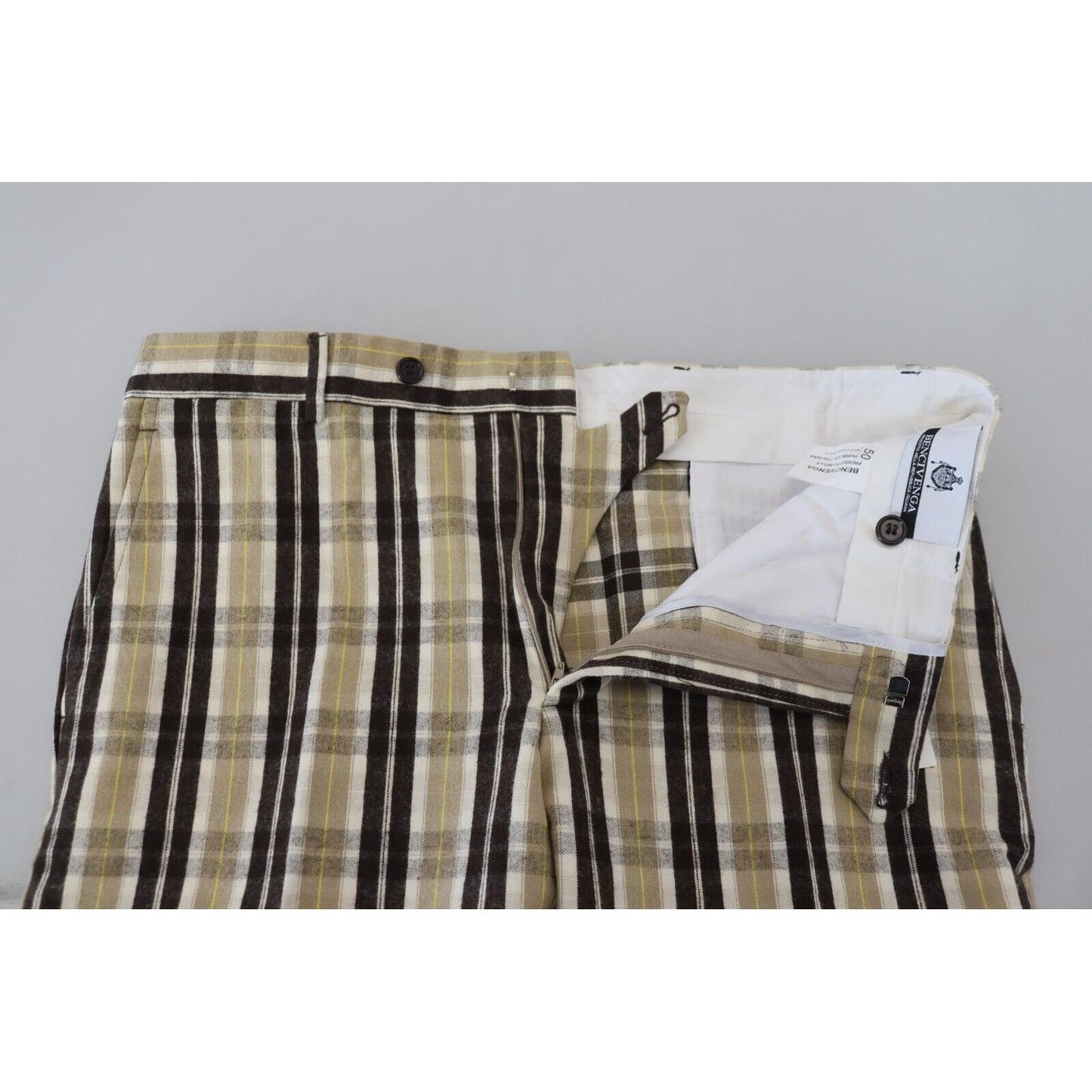 BENCIVENGA Multicolor Checkered Cotton Straight Fit Men Pants BENCIVENGA