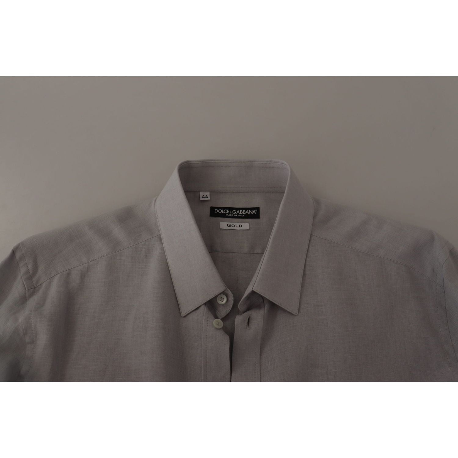 Dolce & Gabbana Gray Linen Long Sleeves Formal GOLD Shirt