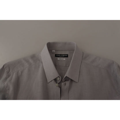 Dolce & Gabbana Gray Linen Long Sleeves Formal GOLD Shirt