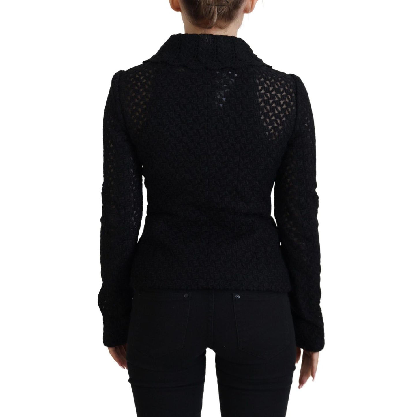Dolce & Gabbana Black Wool Knitted Button Down Collar Jacket 12% Silk,1728,18% Nylon,67345645728,Black,Clothing,Coats - Jackets & Coats - Clothing,Dolce & Gabbana,IT40|S,Jackets & Coats - Clothing,Jackets & Coats - Women - Clothing,Material: 70% Virgin Wo