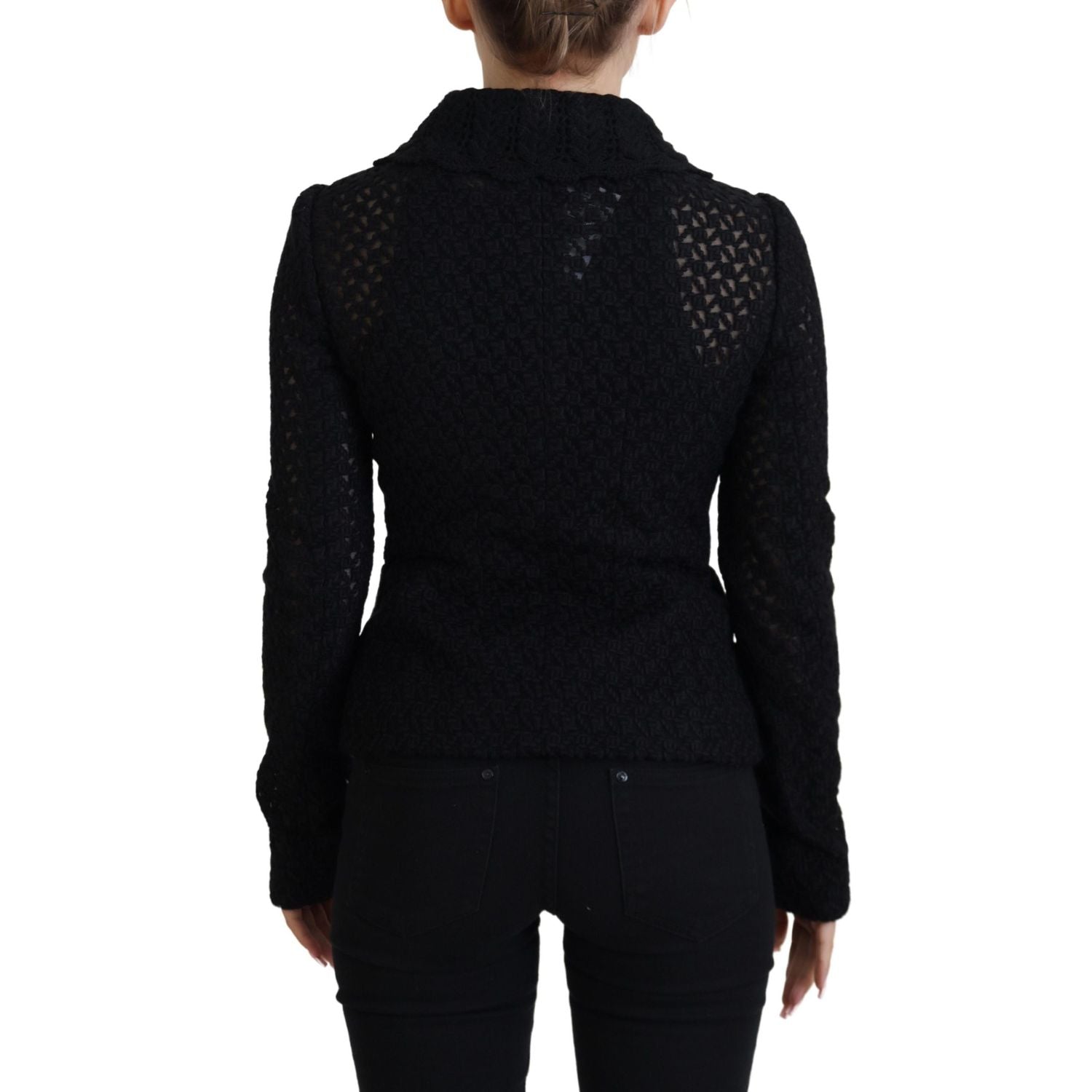 Dolce & Gabbana Black Wool Knitted Button Down Collar Jacket