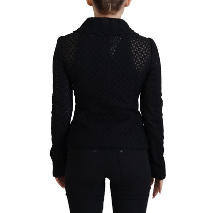 Dolce & Gabbana Black Wool Knitted Button Down Collar Jacket 12% Silk,1728,18% Nylon,67345645728,Black,Clothing,Coats - Jackets & Coats - Clothing,Dolce & Gabbana,IT40|S,Jackets & Coats - Clothing,Jackets & Coats - Women - Clothing,Material: 70% Virgin Wo
