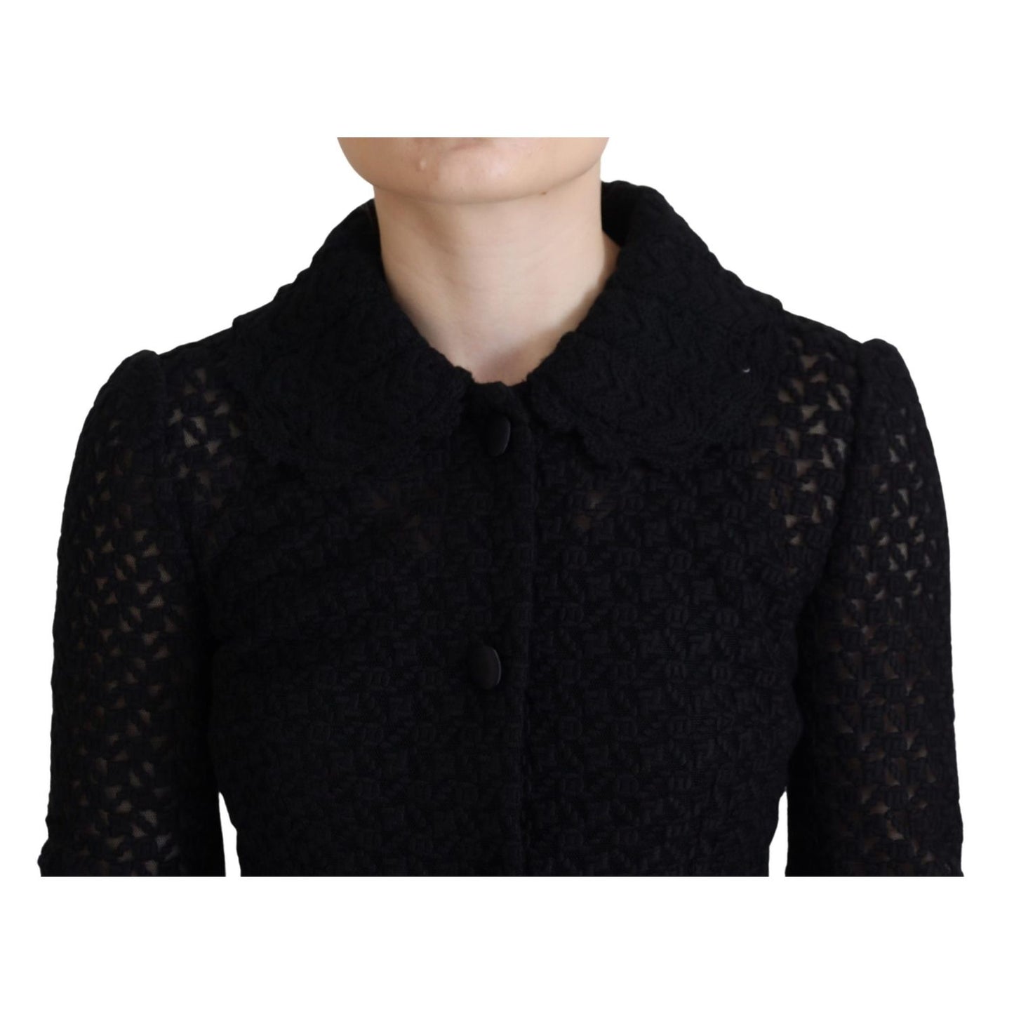 Dolce & Gabbana Black Wool Knitted Button Down Collar Jacket 12% Silk,1728,18% Nylon,67345645728,Black,Clothing,Coats - Jackets & Coats - Clothing,Dolce & Gabbana,IT40|S,Jackets & Coats - Clothing,Jackets & Coats - Women - Clothing,Material: 70% Virgin Wo
