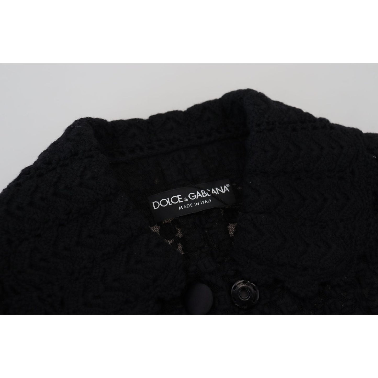 Dolce & Gabbana Black Wool Knitted Button Down Collar Jacket 12% Silk,1728,18% Nylon,67345645728,Black,Clothing,Coats - Jackets & Coats - Clothing,Dolce & Gabbana,IT40|S,Jackets & Coats - Clothing,Jackets & Coats - Women - Clothing,Material: 70% Virgin Wo