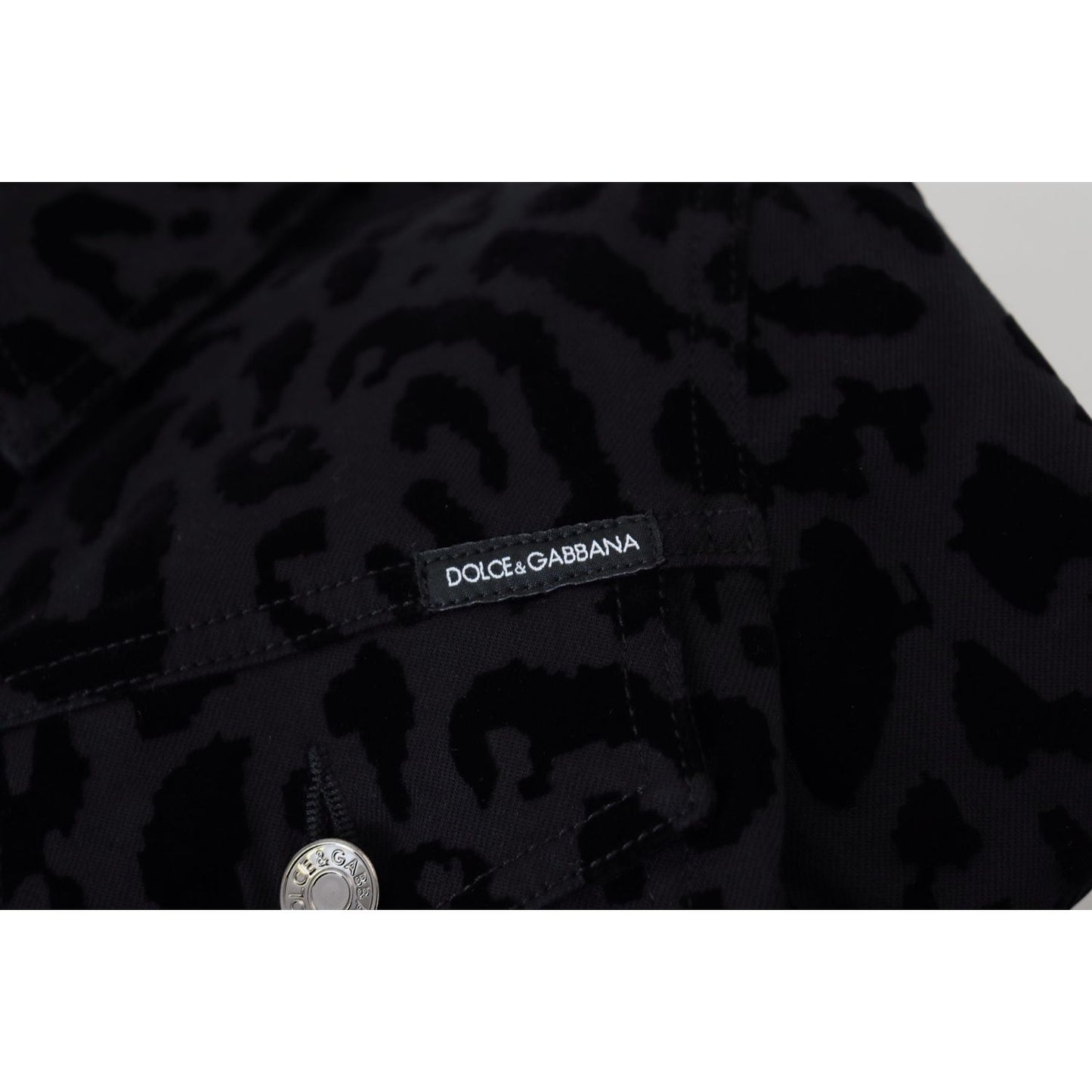 Dolce & Gabbana Black Leopard Long Sleeve Denim Cotton Jacket 1728,67345645728,Black,Clothing,Denim Jackets - Jackets & Coats - Clothing,Dolce & Gabbana,IT40|S,Jackets & Coats - Clothing,Jackets & Coats - Women - Clothing,New with tags,Women,Women - Cloth