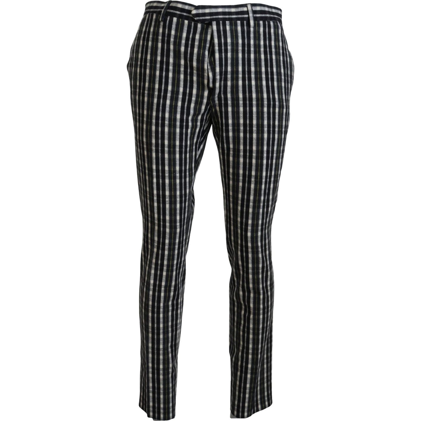 BENCIVENGA Black Checkered Cotton Casual Pants BENCIVENGA