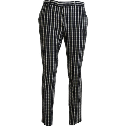 BENCIVENGA Black Checkered Cotton Casual Pants BENCIVENGA