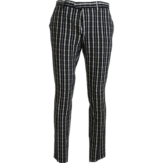 BENCIVENGA Black Checkered Cotton Casual Pants BENCIVENGA