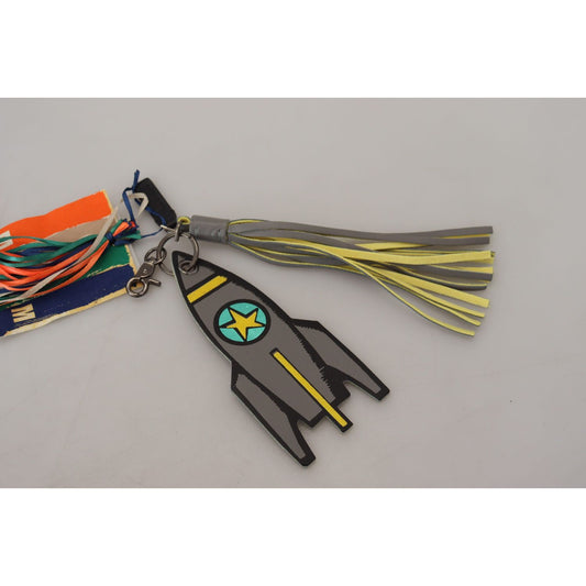 MSGM Multicolor Rocket Ship Silver Tone Metal Keychain MSGM