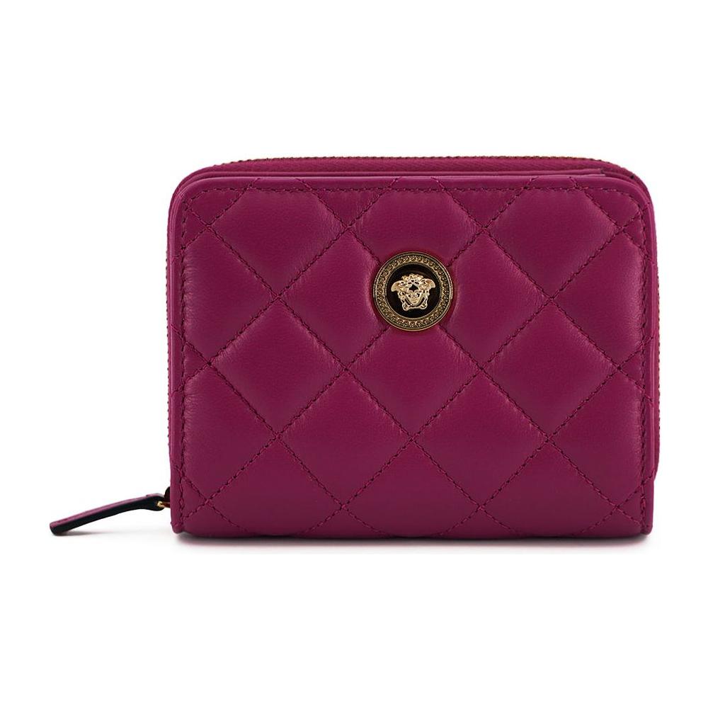 Versace Purple Nappa Leather Bifold Zip Around Wallet Versace
