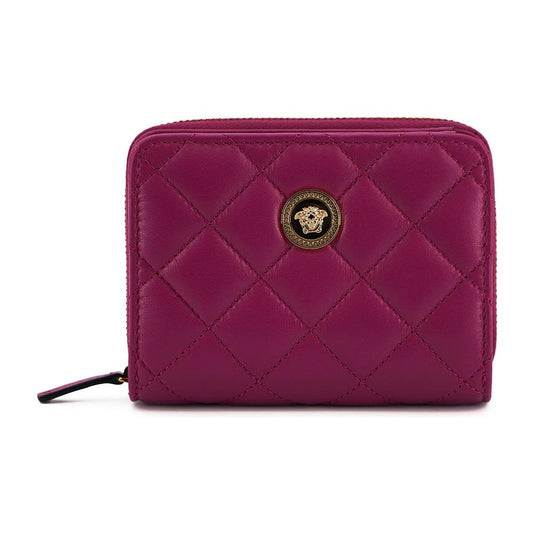 Versace Purple Nappa Leather Bifold Zip Around Wallet Versace