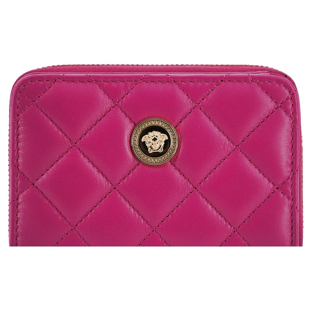 Versace Purple Nappa Leather Bifold Zip Around Wallet Versace
