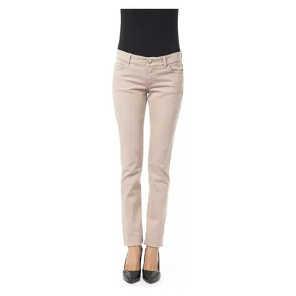 BYBLOS Beige Cotton Women Pant with Back Pocket Chain BYBLOS