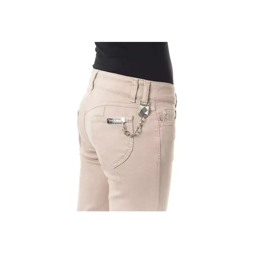 BYBLOS Beige Cotton Women Pant with Back Pocket Chain BYBLOS