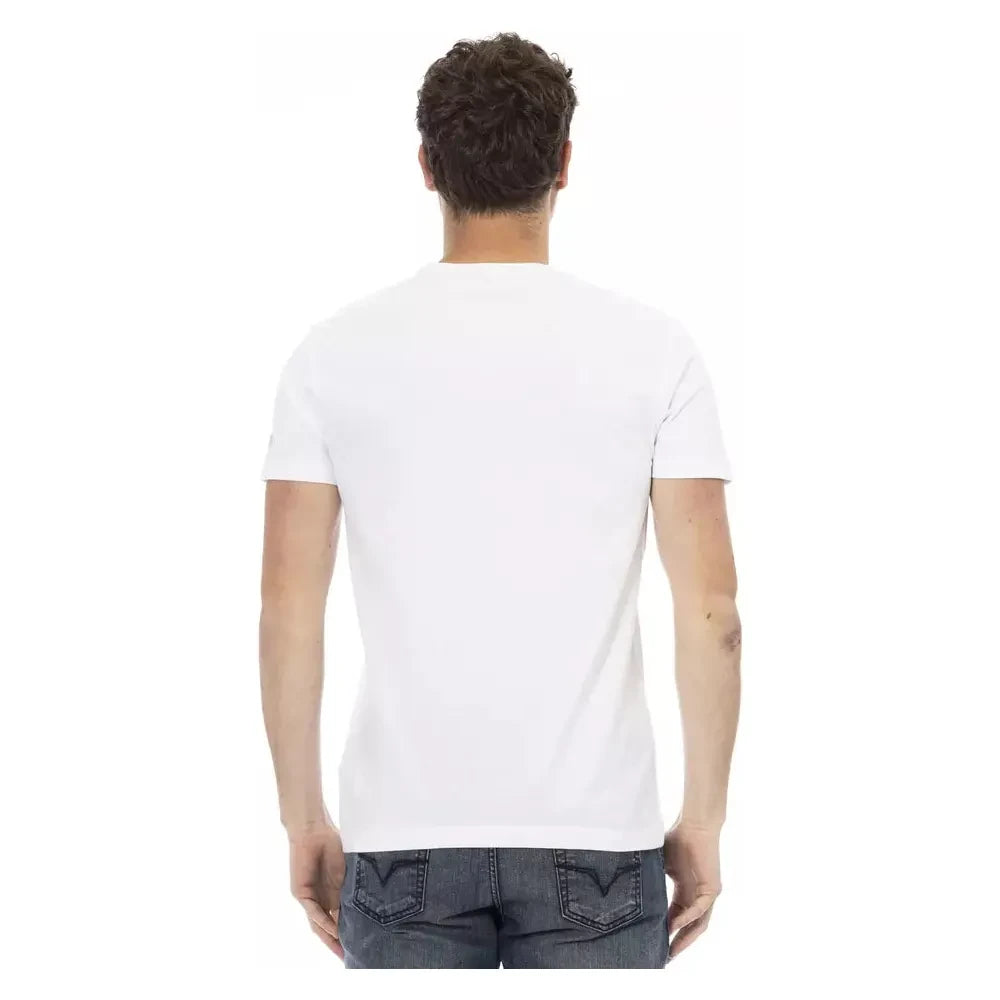 Trussardi Action Sleek White Cotton Blend Tee with Graphic Front TRAC-22692-M-FBB-193