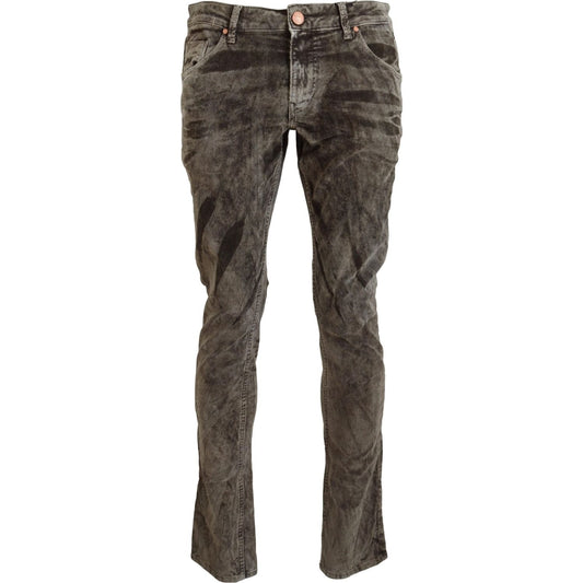 Acht Gray Washed Cotton Corduroy Slim Fit Men Jeans