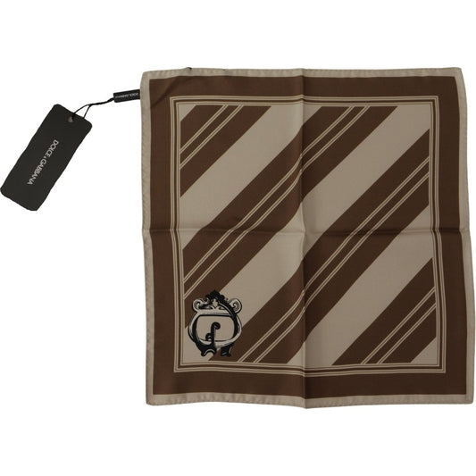 Dolce & Gabbana Brown Stripes DG Logo Square Mens Handkerchief Scarf 1728,67345645728,Accessories,Dolce & Gabbana,Material: 100% Silk,Men,Men - Accessories,New with tags,Pocket Squares - Ties and Formal Accessories - Accessories,Scarves - Accessories,Scar