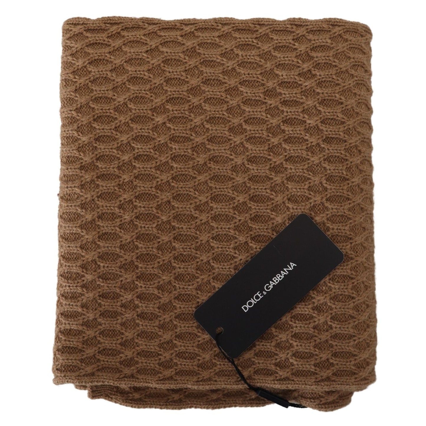 Dolce & Gabbana Dark Brown Wrap Shawl Knitted Camel Scarf MS6455