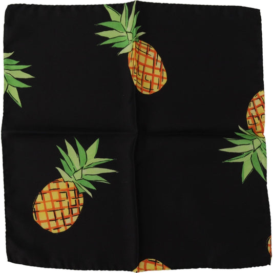 Dolce & Gabbana Black Pineapple Printed Square Handkerchief Scarf 1728,67345645728,Accessories,Dolce & Gabbana,Material: 100% Silk,Men,Men - Accessories,New with tags,Scarves - Accessories,Scarves - Men - Accessories,Scarves - Scarves - Accessories