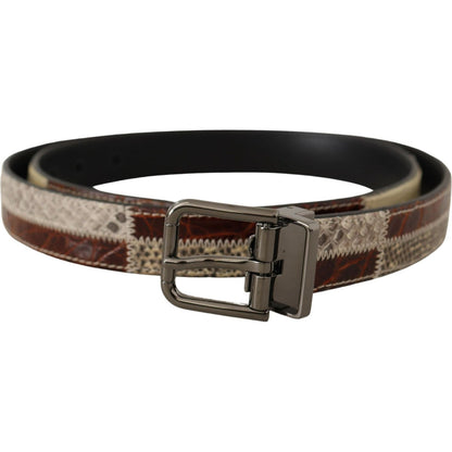 Dolce & Gabbana Multicolor Exotic Leather Patchwork Metal Belt 1728,67345645728,90 cm / 36 Inches,Accessories,Belts - Accessories,Belts - Men - Accessories,Dolce & Gabbana,Material: Python snakeskin and Leather,Men,Men - Accessories,Multicolor,New with ta
