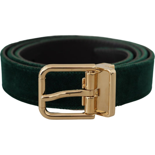 Dolce & Gabbana Green Velvet Leather Gold Metal Logo Belt 1728,67345645728,85 cm / 34 Inches,Accessories,Belts - Accessories,Belts - Men - Accessories,Dolce & Gabbana,Green,Material: Velvet,Men,Men - Accessories,New with tags,Regular Belts - Belts - Acces